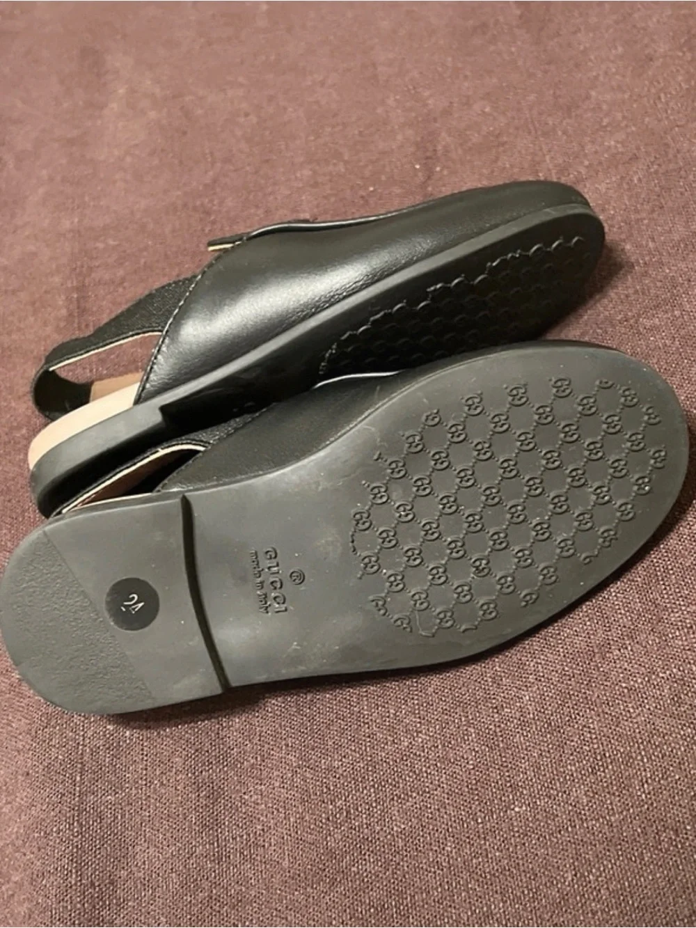 Gucci Black Leather Kids Moccasins with Gold Horsebit